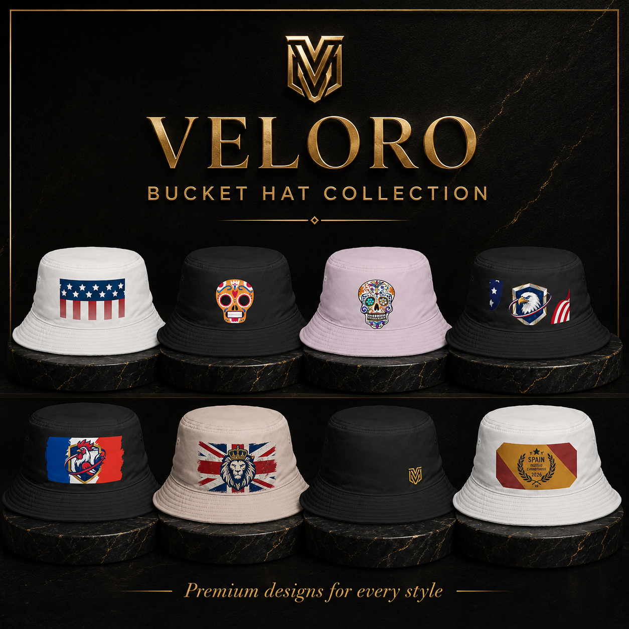 VELORO BUCKET HATS.