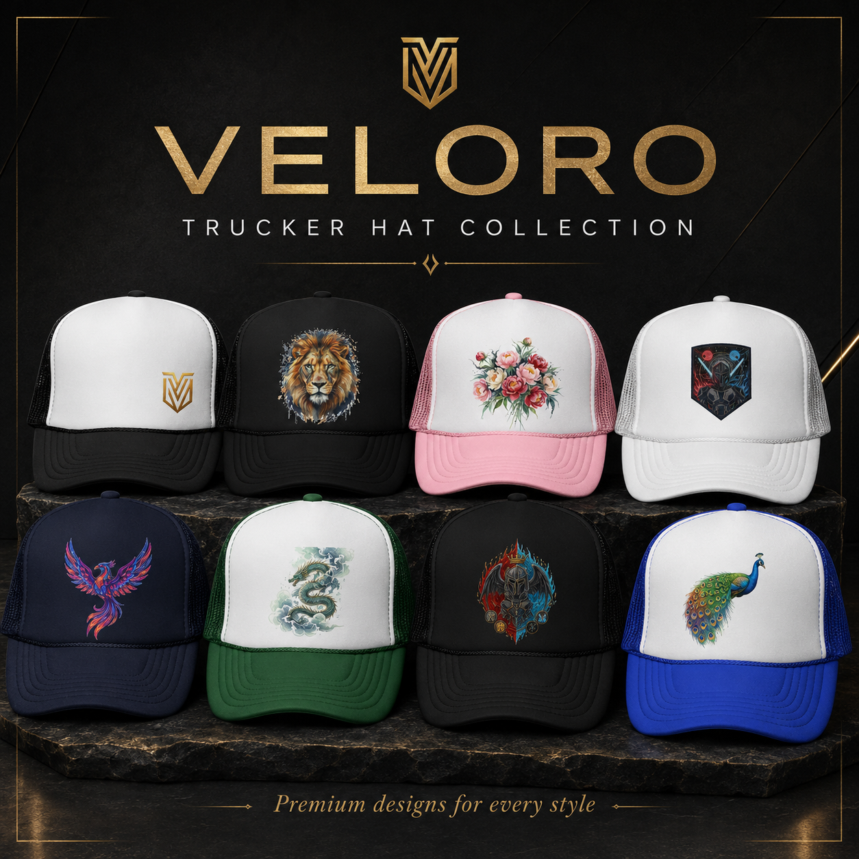 VELORO TRUCKER HATS.
